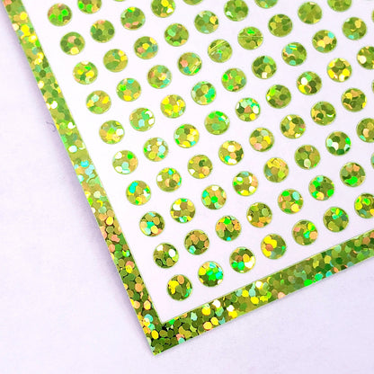 Extra Small Yellow Green Glitter Dot Stickers. Set of 750 micro sized neon dots for journals, planners, goal trackers, calendars and crafts.