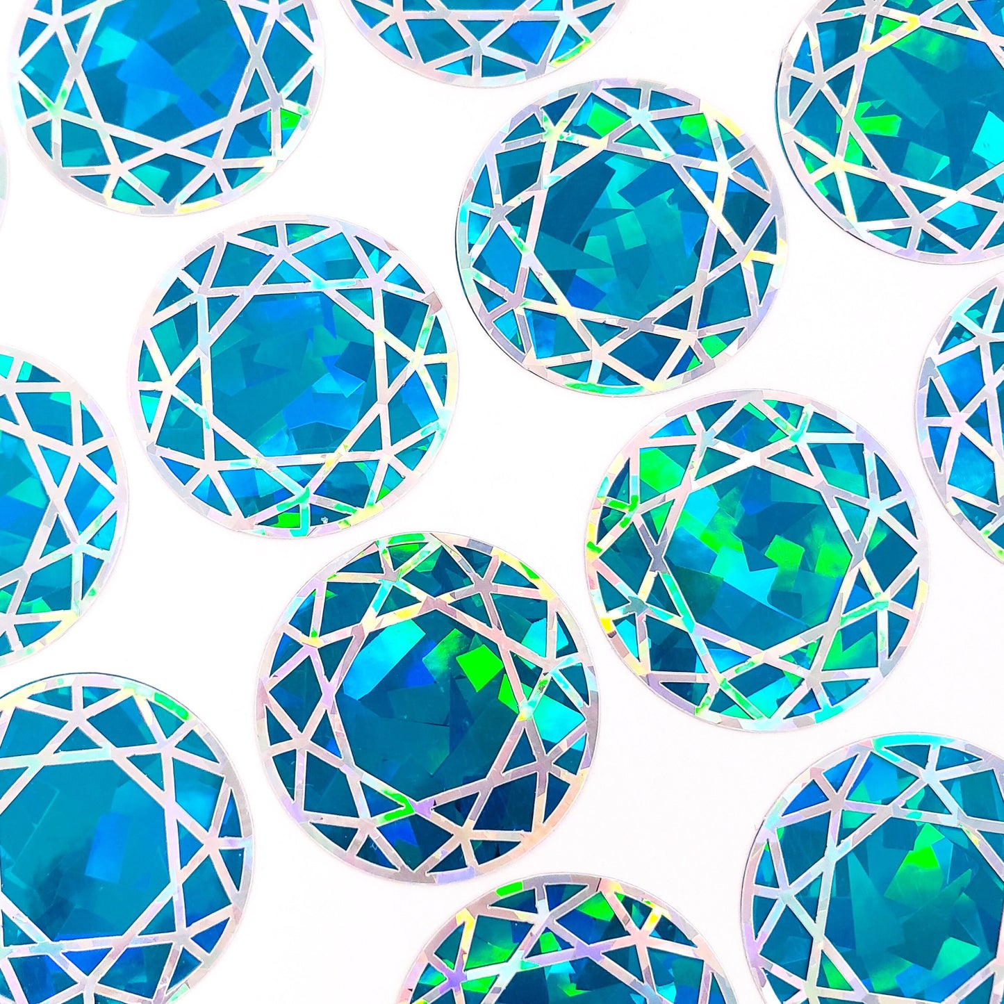Birthstone stickers, set of 20 small sparkly round turquoise gemstone decals for gifts, notecards, journals and scrapbook embellishments.