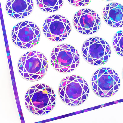 February Birthstone stickers, set of 20 sparkly round amethyst gemstone decals for gifts, notecards, journals and scrapbook embellishments