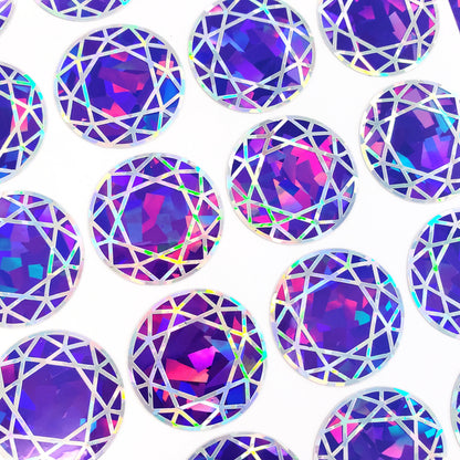 February Birthstone stickers, set of 20 sparkly round amethyst gemstone decals for gifts, notecards, journals and scrapbook embellishments