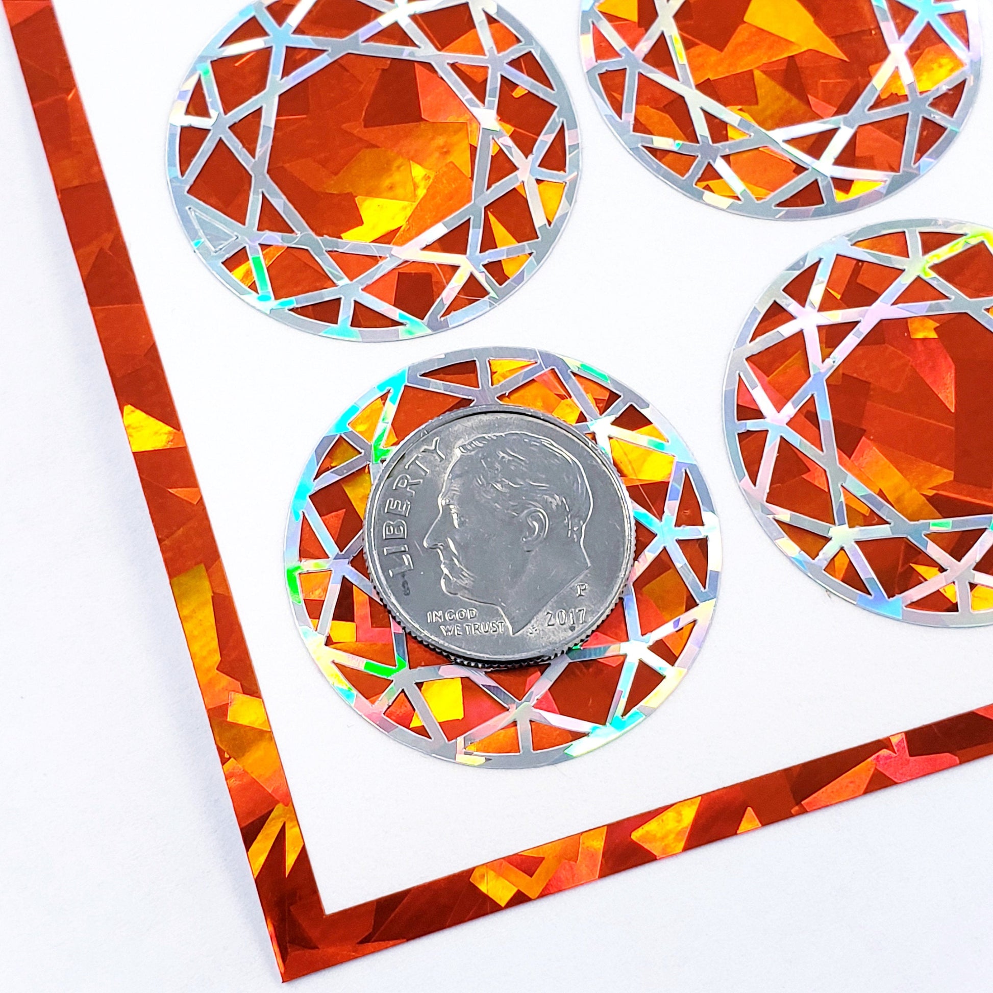 Orange Birthstone stickers, set of 20 small sparkly round orange gemstone decals for gifts, notecards, journals, phone grips and scrapbooks