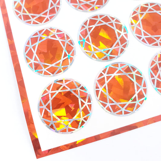 Orange Birthstone stickers, set of 20 small sparkly round orange gemstone decals for gifts, notecards, journals, phone grips and scrapbooks