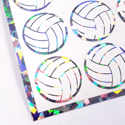 Volleyball Stickers, set of 48 white and silver glitter stickers for kids team sports, volleyball birthday party decor, waterproof.