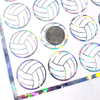 Volleyball Stickers, set of 48 white and silver glitter stickers for kids team sports, volleyball birthday party decor, waterproof.