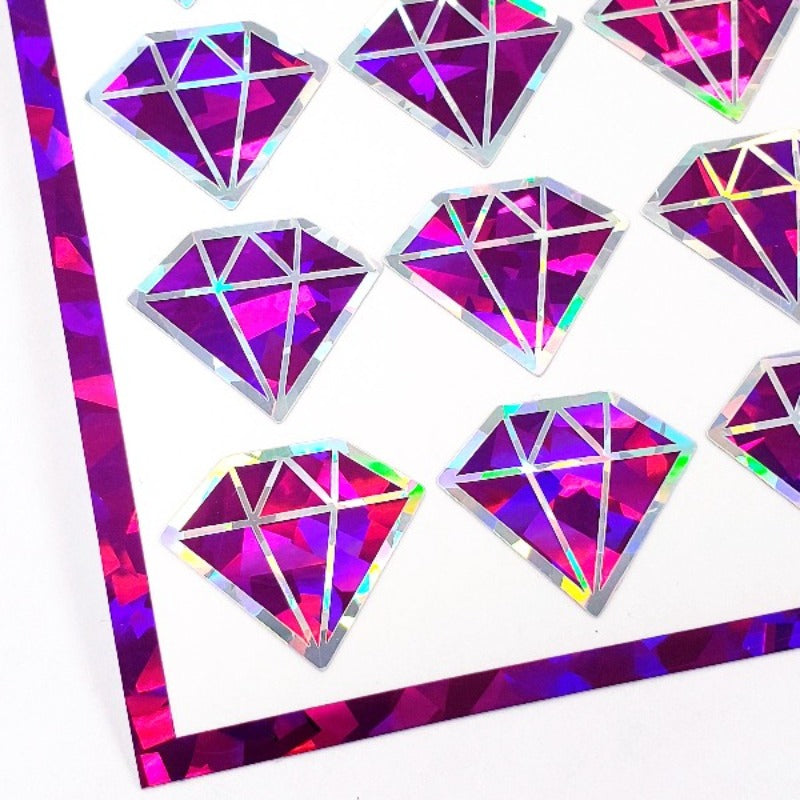 Pink Diamond Sticker Bundle, set of 96 sparkly hot pink gemstone stickers for October birthday, Libra zodiac gift, Free shipping.