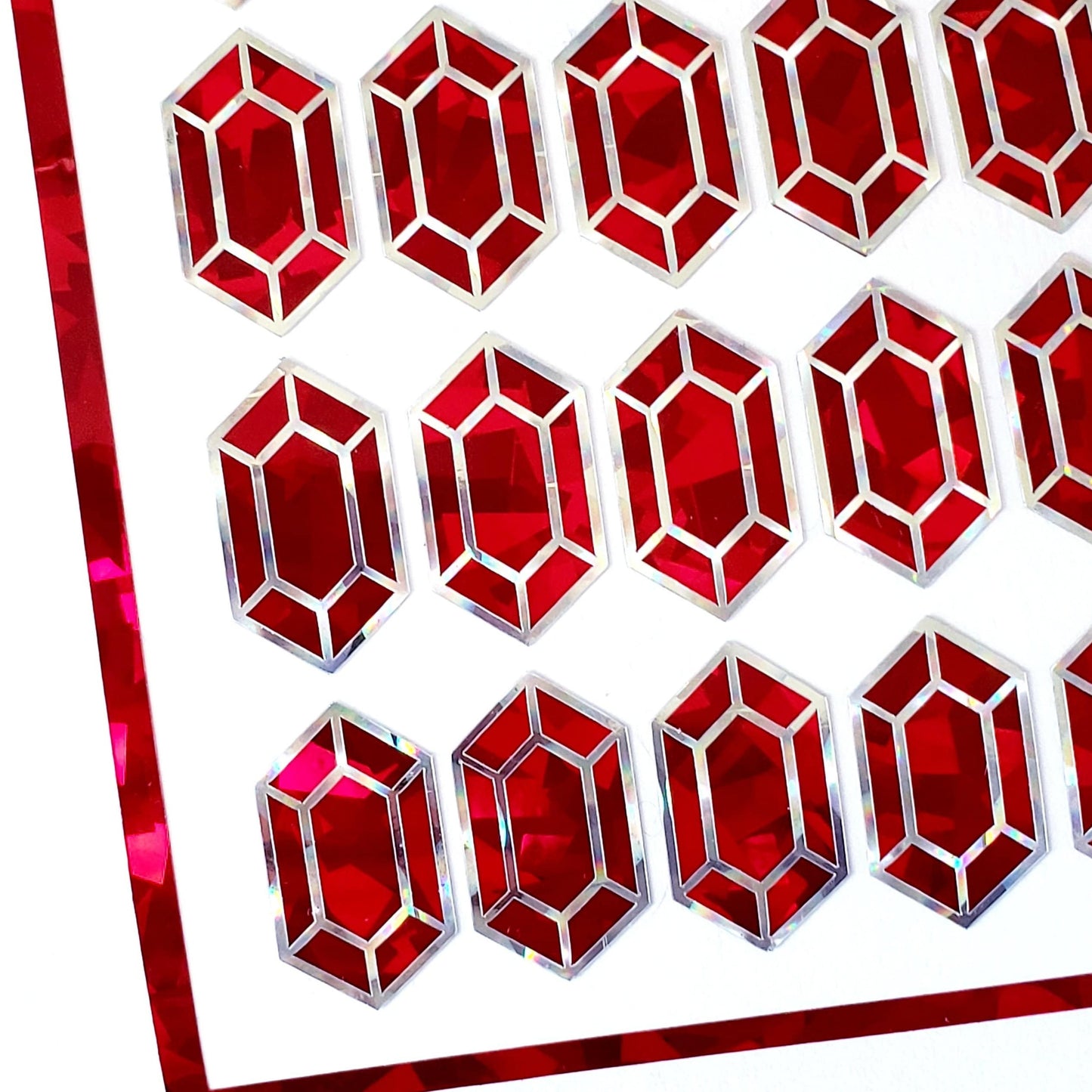 Red Diamond Sticker Bundle, set of 96 sparkly ruby gemstone stickers for July birthday, Cancer sign zodiac gift, Free shipping.