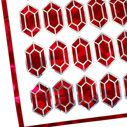 Red Diamond Sticker Bundle, set of 96 sparkly ruby gemstone stickers for July birthday, Cancer sign zodiac gift, Free shipping.