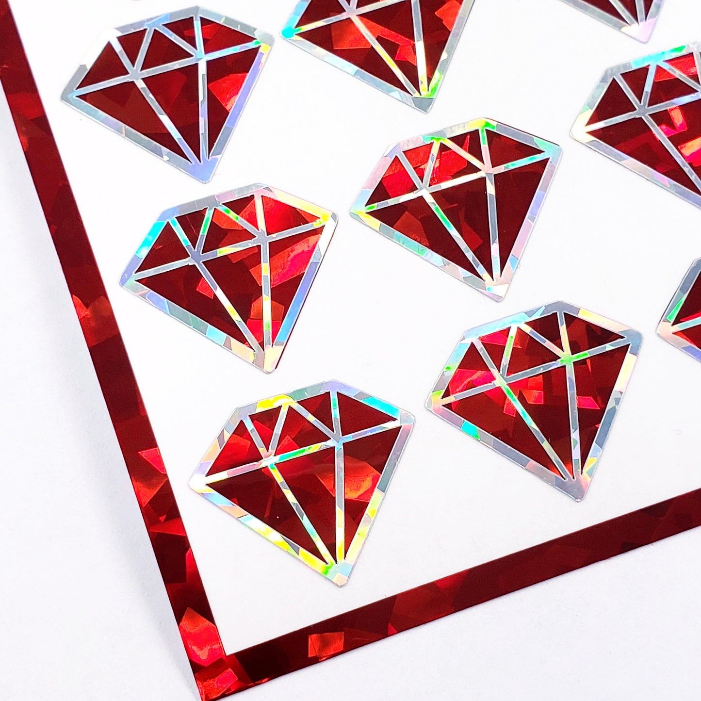 Red Diamond Sticker Bundle, set of 96 sparkly ruby gemstone stickers for July birthday, Cancer sign zodiac gift, Free shipping.