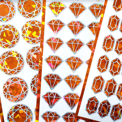 Orange Diamond Sticker Bundle, set of 96 sparkly faux citron gemstone stickers for November birthday, Scorpio zodiac gift, Free shipping.