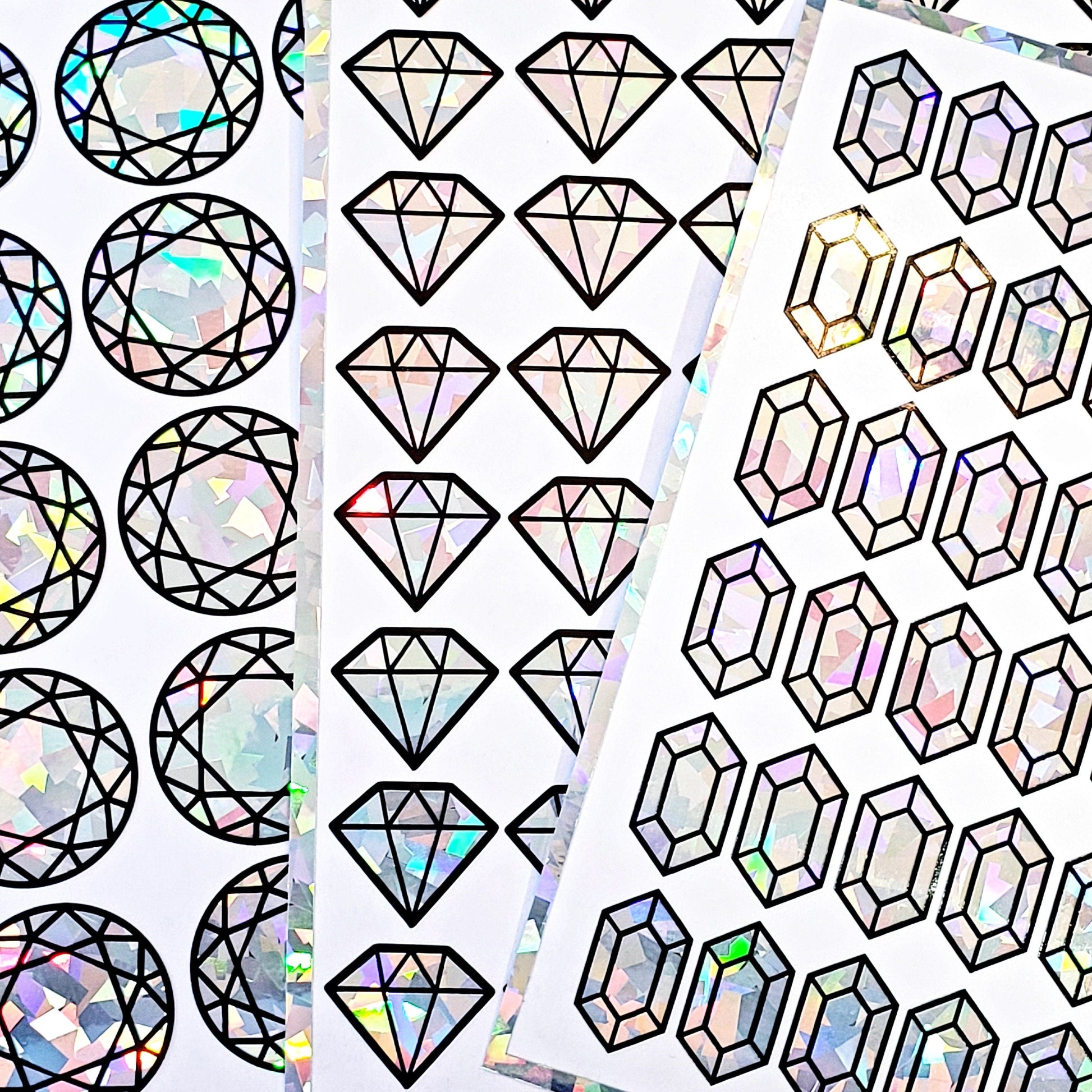 Diamond Sticker Bundle, set of 96 sparkly faux white diamond gemstone stickers for April birthday, Aries the ram zodiac gift, Free shipping.