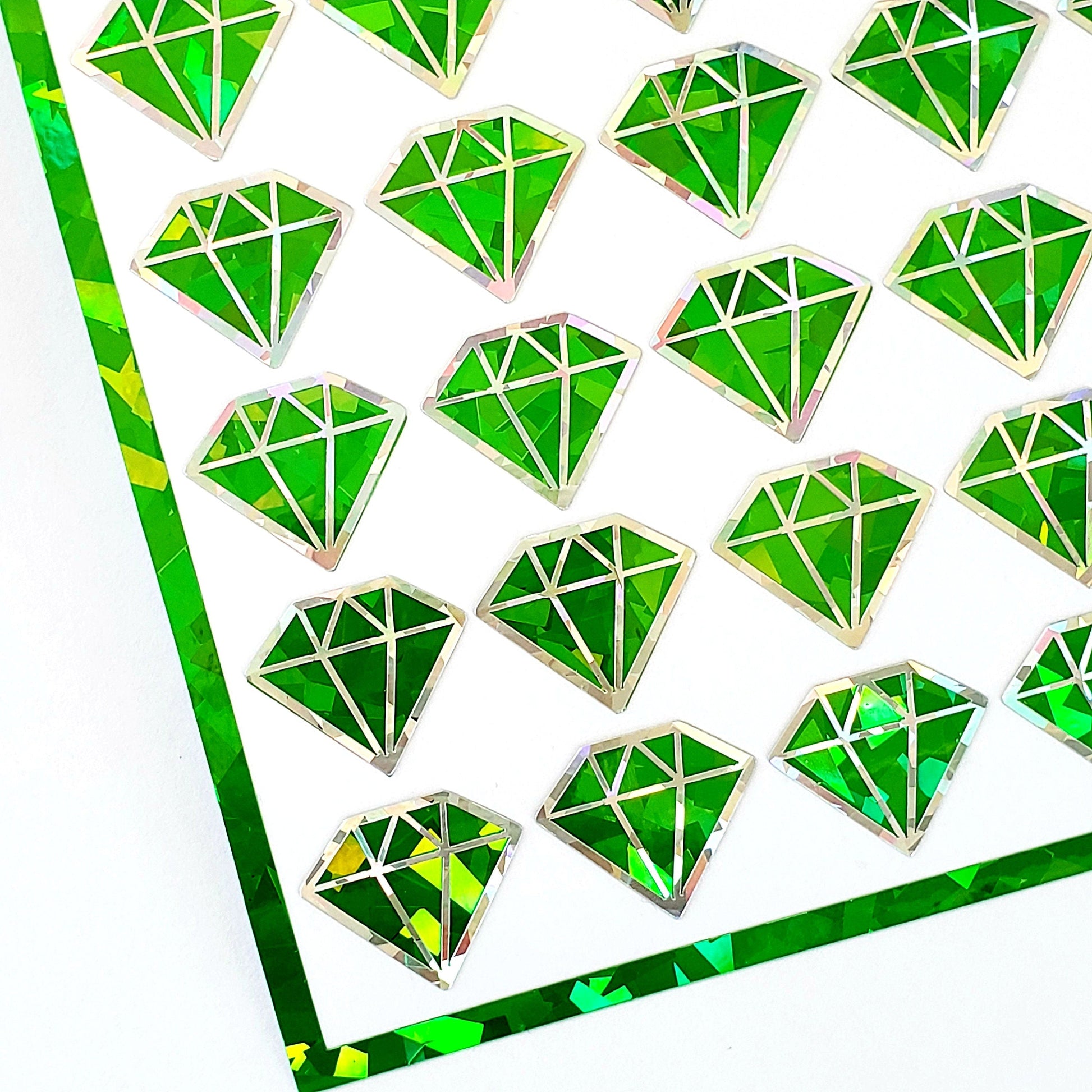 Green Crystal Jewel Stickers, set of 40 sparkly peridot birthstone stickers for August birthday, Virgo zodiac gift, diamond shape stickers.