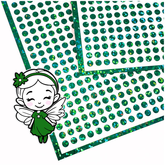 Extra Small Dark Green Glitter Dot Stickers. Set of 750 micro sized green dots for journals, planners, goal trackers, calendars and crafts.
