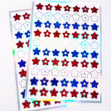 Star Stickers, set of 70 patriotic red, white, and blue stars for Memorial Day, July 4th, American Flag Decor, Glitter Sticker Sheet.
