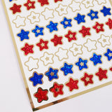 Star Stickers, set of 70 patriotic red, white, blue and gold stars for Memorial Day, July 4th, American Flag Decor, Glitter Sticker Sheet.