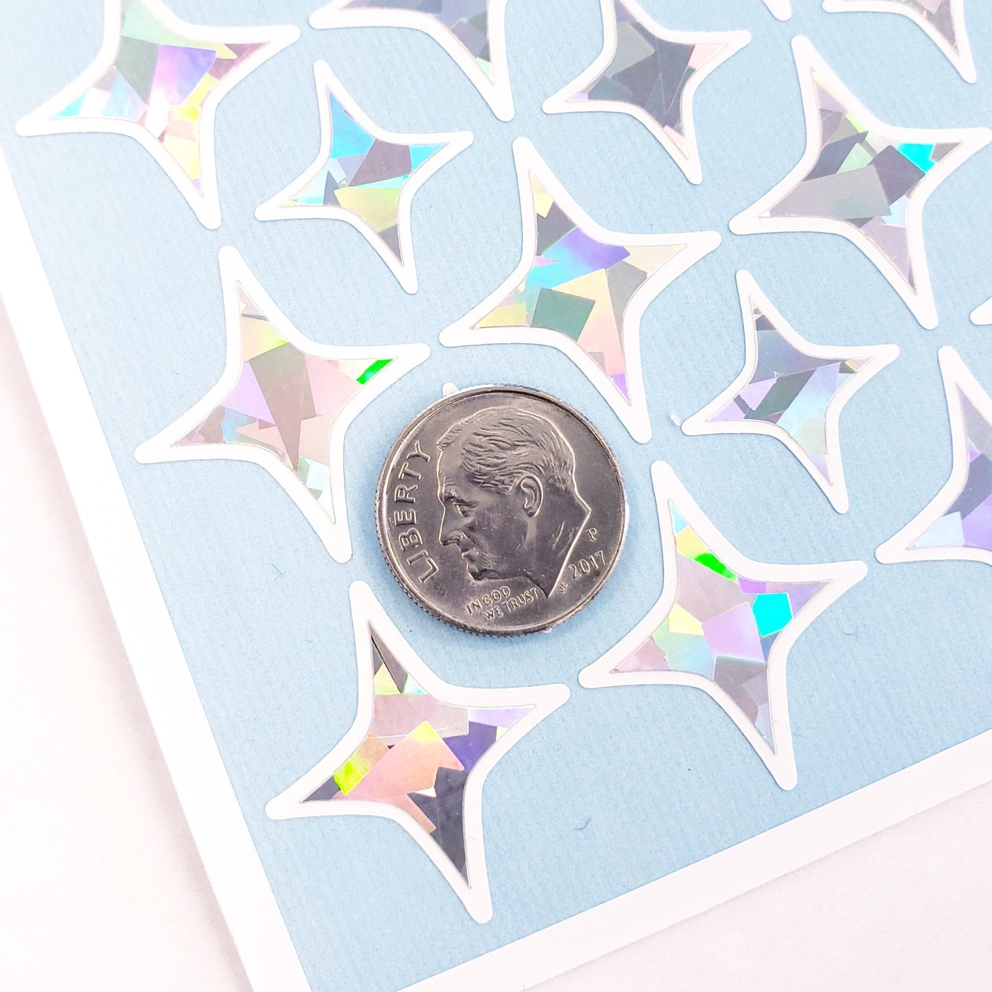 Sparkle Star Sticker Sheet, set of 50 small holographic vinyl stars for tumblers, journals, scrapbook pages and craft projects