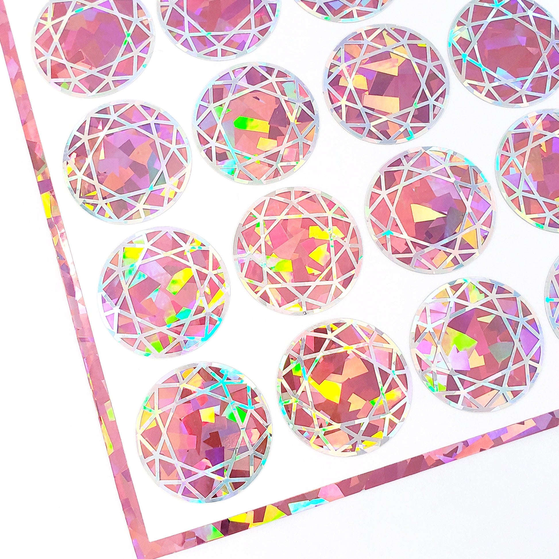 Pink Birthstone Gem Stickers, set of 20 small sparkly round light pink jewel decals for Libra birthday gift.