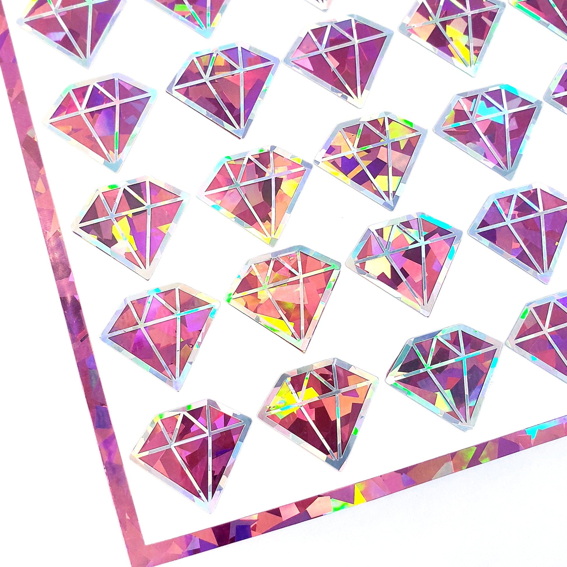 Pink Diamond Stickers, set of 40 small sparkly light pink diamond shaped gem vinyl decals, Libra October birthday gift.
