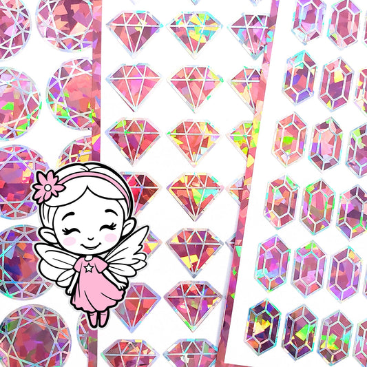 Pink Diamond Sticker Bundle, set of 96 sparkly light pink crystal birthstone stickers for October birthday, Libra zodiac gift.