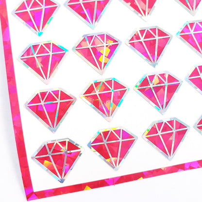 Pink Diamond Sticker Bundle, set of 96 sparkly bright pink crystal birthstone stickers for October birthday, Libra zodiac gift.