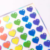 Heart Stickers, set of 60 small vinyl kawaii style hearts for invitations, envelopes, journals, scrapbook embellishments, rainbow hearts.