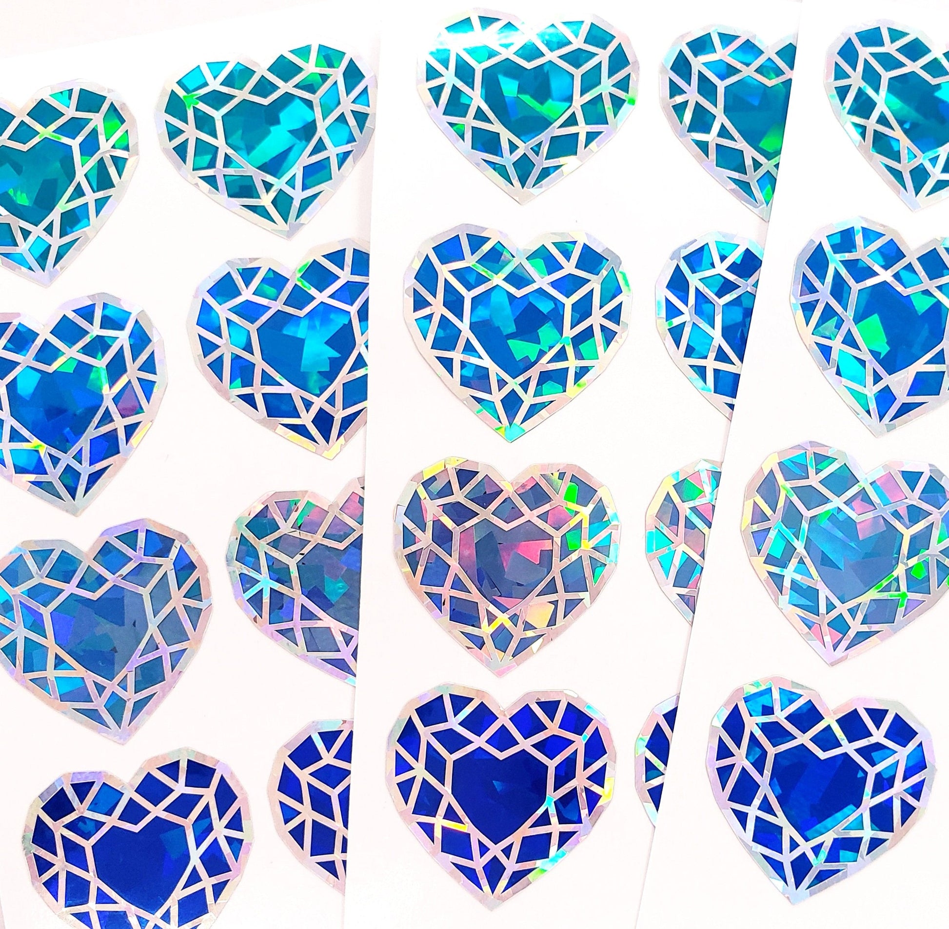 Light Blue Heart Diamond Stickers, set of 5 sparkling gems, vinyl decals for journals, tumblers, cards, March birthstone gift.