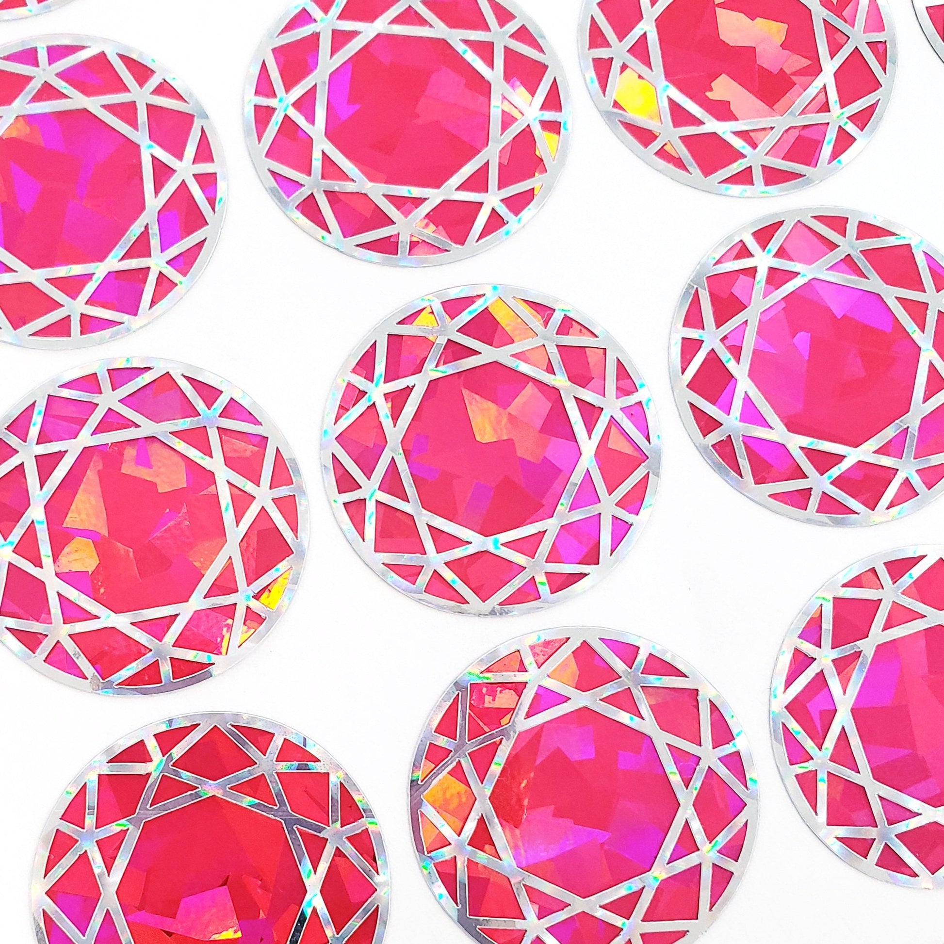 Bright Pink Diamond Stickers, set of 20 small sparkly round pink jewel decals for Libra birthday gift.