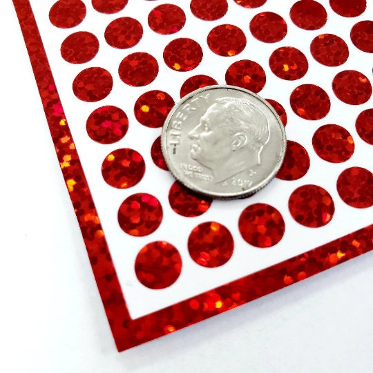 Red Glitter Dot Stickers, set of 560, two dot sizes 2mm and 1/4 red dots for journals, planners, period trackers, calendars and crafts.