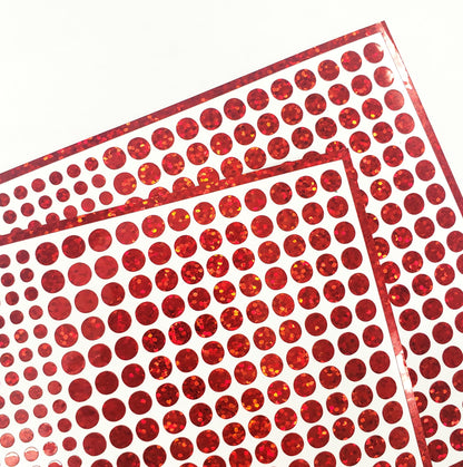 Red Glitter Dot Stickers, set of 560, two dot sizes 2mm and 1/4 red dots for journals, planners, period trackers, calendars and crafts.