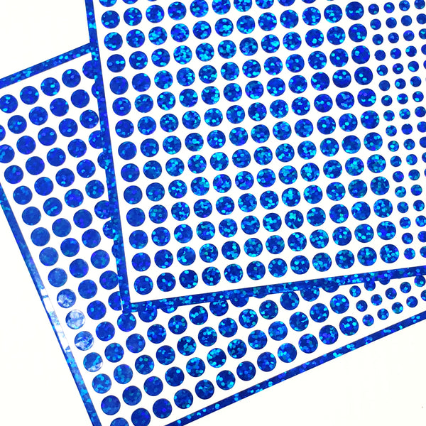 Blue Glitter Dot Stickers, set of 560, two dot sizes 2mm and 1/4 dots for meal choice, journals, planners, calendars, charts and crafts.