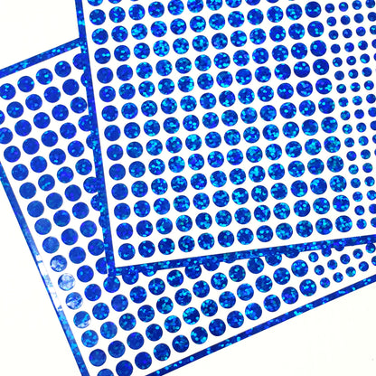 Blue Glitter Dot Stickers, set of 560, two dot sizes 2mm and 1/4 dots for meal choice, journals, planners, calendars, charts and crafts.