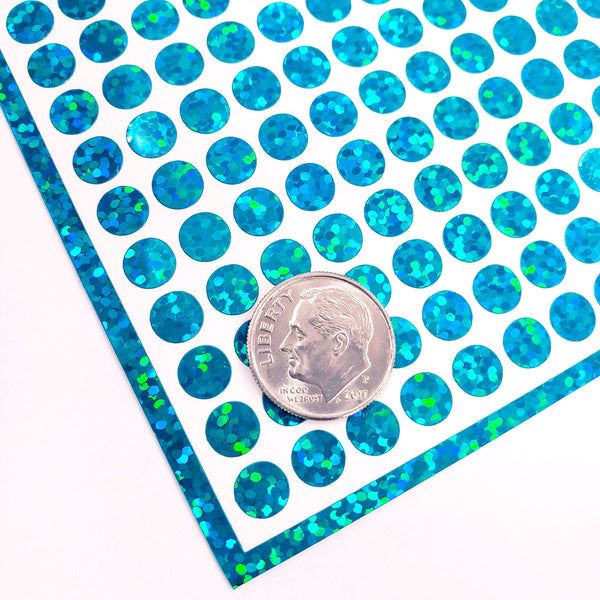 Turquoise Glitter Dot Stickers, set of 560, two dot sizes 2mm and 1/4 dots for meal choice, journals, planners, calendars, charts and crafts