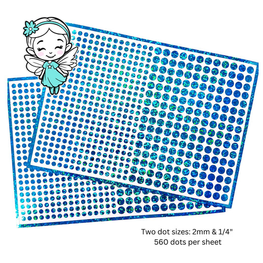 Turquoise Glitter Dot Stickers, set of 560, two dot sizes 2mm and 1/4 dots for meal choice, journals, planners, calendars, charts and crafts