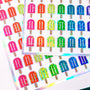 Popsicle Stickers, Set of 42 sparkly Rainbow Frozen Ice Pop Decals for Birthday Party Invitations, Envelopes, and Planners.