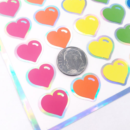 Heart Stickers, set of 60 small vinyl kawaii style hearts for invitations, envelopes, journals, scrapbook embellishments, rainbow hearts.