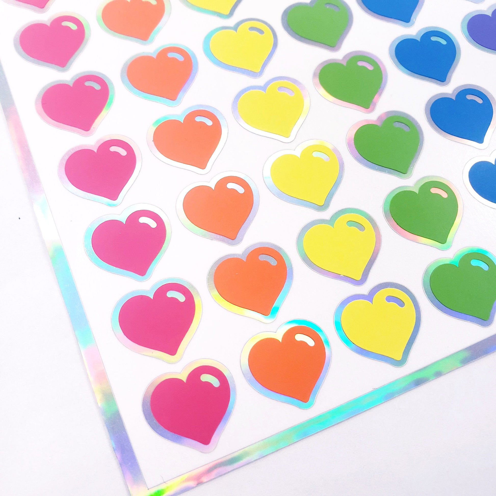Heart Stickers, set of 60 small vinyl kawaii style hearts for invitations, envelopes, journals, scrapbook embellishments, rainbow hearts.
