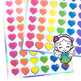 Heart Stickers, set of 60 small vinyl kawaii style hearts for invitations, envelopes, journals, scrapbook embellishments, rainbow hearts.