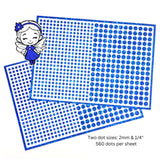 Blue Glitter Dot Stickers, set of 560, two dot sizes 2mm and 1/4 dots for meal choice, journals, planners, calendars, charts and crafts.