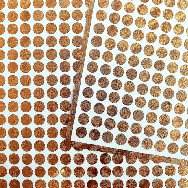 Small Metallic Dot Stickers, set of 368 gold, silver or copper dot vinyl decals for wedding meal choice, place cards and seating charts.