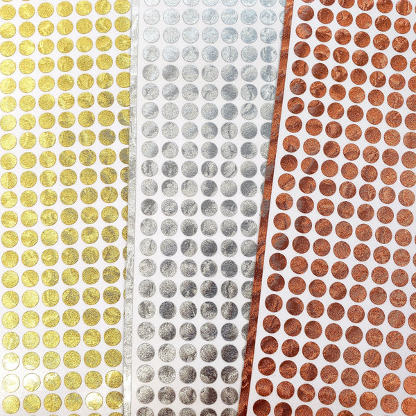 Small Metallic Dot Stickers, set of 368 gold, silver or copper dot vinyl decals for wedding meal choice, place cards and seating charts.