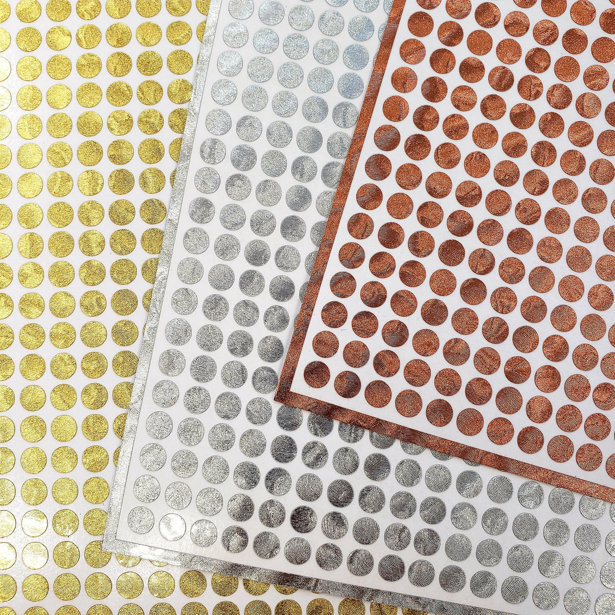 Small Metallic Dot Stickers, set of 368 gold, silver or copper dot vinyl decals for wedding meal choice, place cards and seating charts.