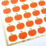 Orange Pumpkin Stickers, set of 54 small pumpkin vinyl decals for fall paper crafts, journals, Autumn weddings, Halloween stickers.