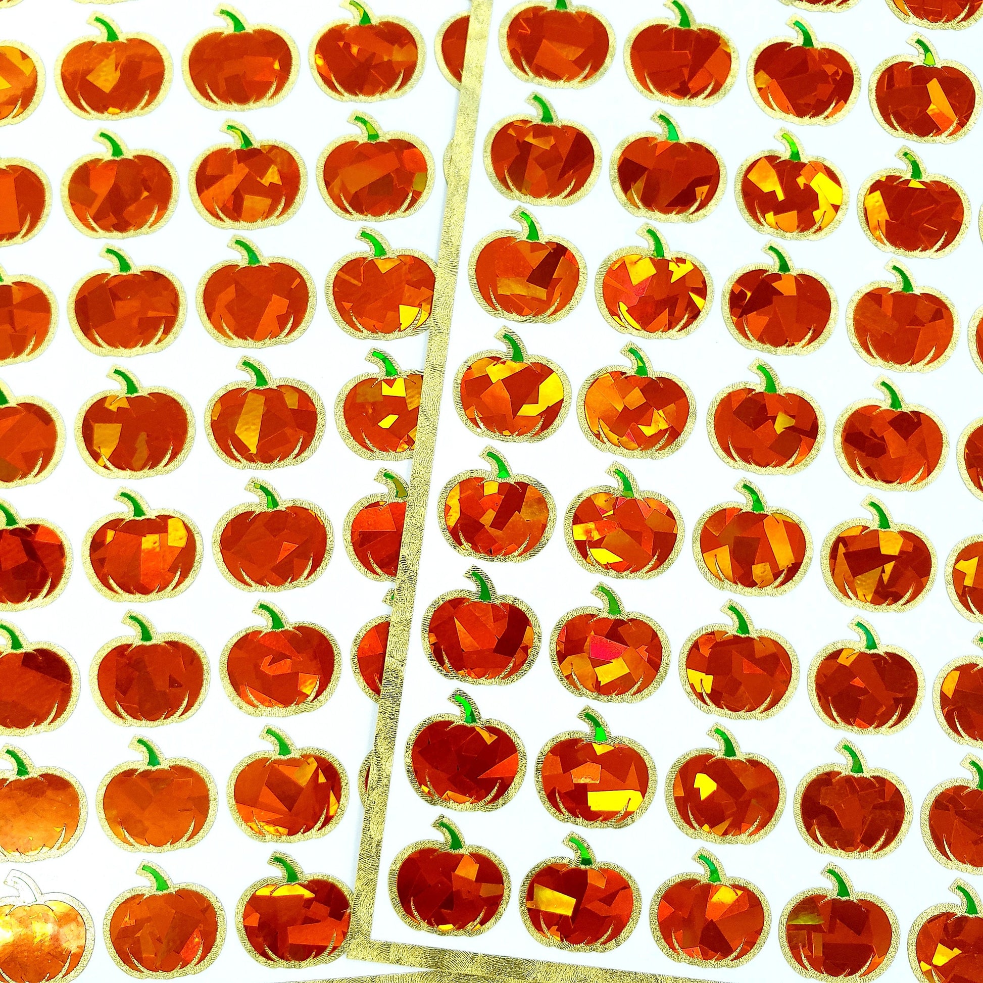 Pumpkin Stickers, set of 54 small sparkly orange pumpkin vinyl decals for fall paper crafts, journals, Autumn weddings, Halloween stickers.