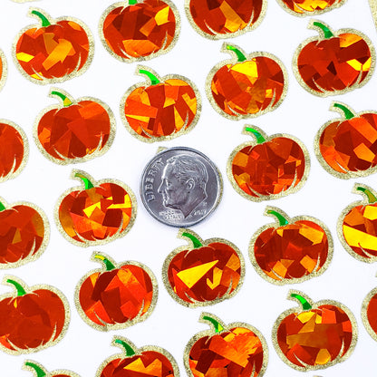 Pumpkin Stickers, set of 54 small sparkly orange pumpkin vinyl decals for fall paper crafts, journals, Autumn weddings, Halloween stickers.
