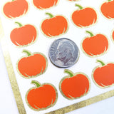 Orange Pumpkin Stickers, set of 54 small pumpkin vinyl decals for fall paper crafts, journals, Autumn weddings, Halloween stickers.