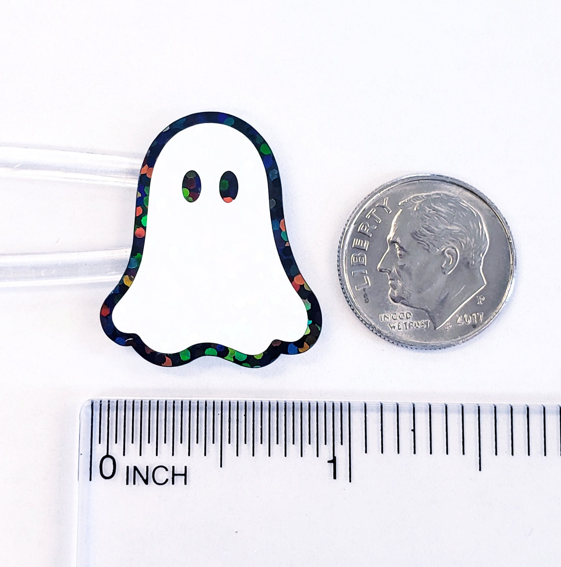 Ghost Stickers, set of 30 sparkly ghostie stickers for Halloween decor, trick or treat bags, paper crafts and scrapbook pages.