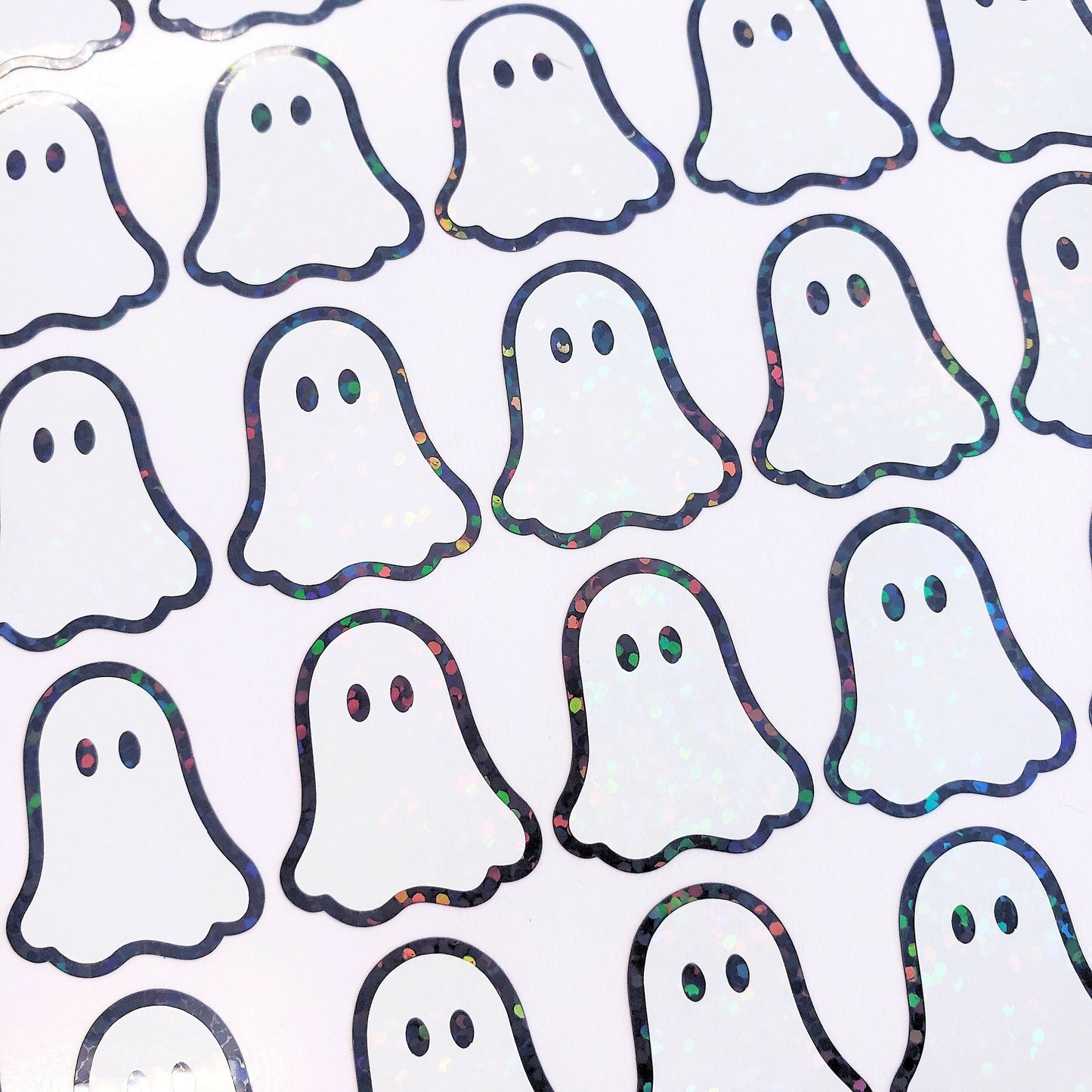 Ghost Stickers, set of 30 sparkly ghostie stickers for Halloween decor, trick or treat bags, paper crafts and scrapbook pages.