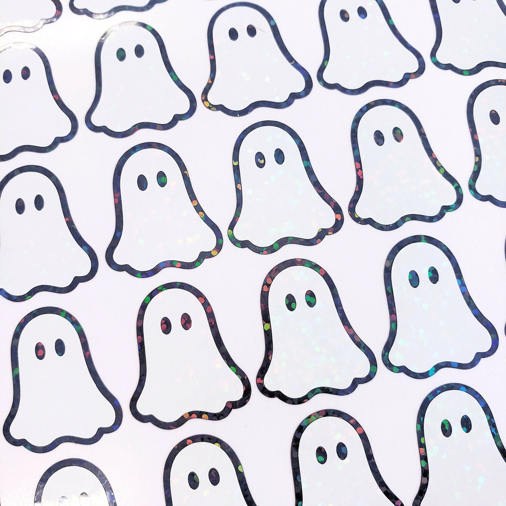 Ghost Stickers, set of 30 sparkly ghostie stickers for Halloween decor, trick or treat bags, paper crafts and scrapbook pages.