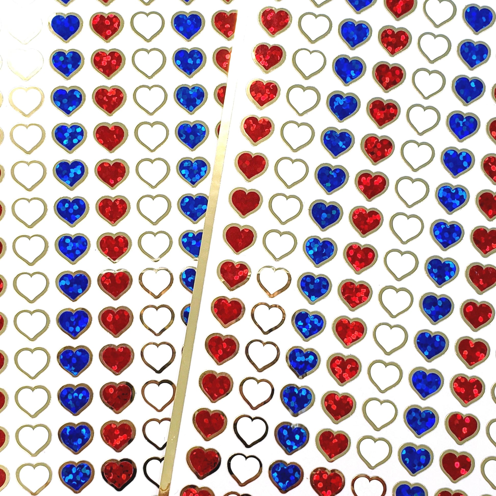 extra small red white and blue sparkly heart stickers.
