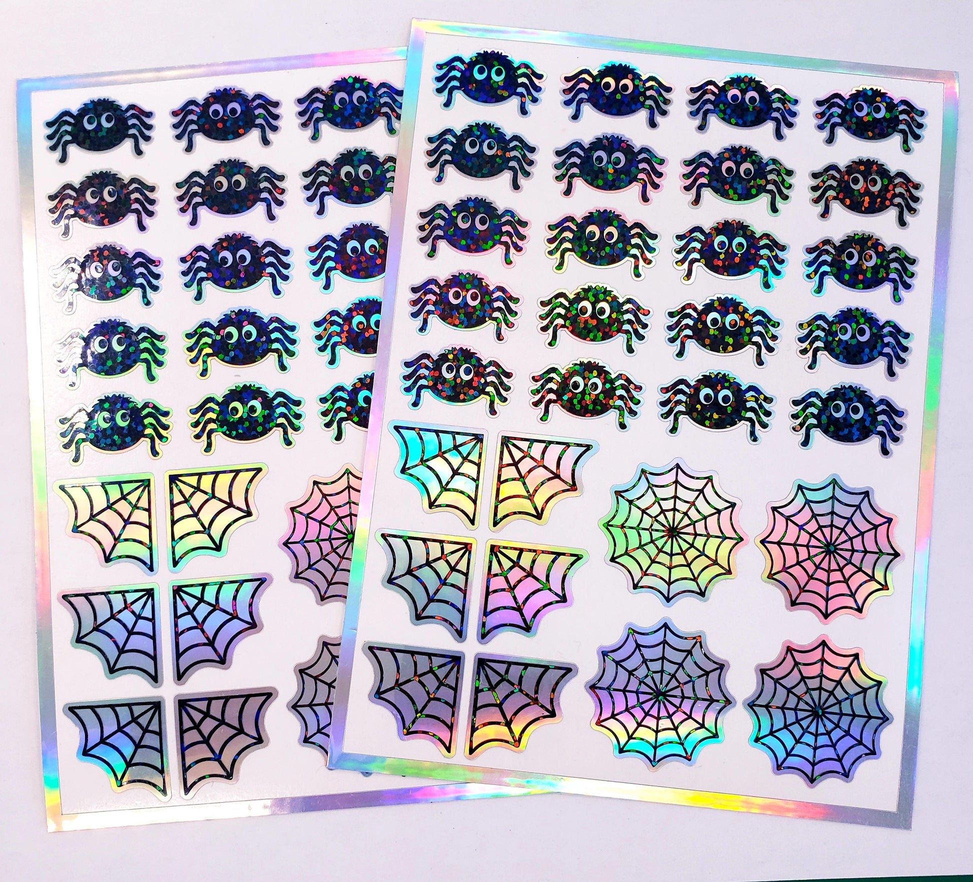 Cute Halloween Spider Stickers, set of 30 spiders and web stickers for cards, journals, notebooks and fall crafts.
