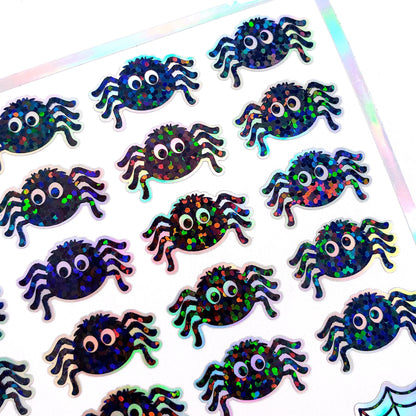 Cute Halloween Spider Stickers, set of 30 spiders and web stickers for cards, journals, notebooks and fall crafts.